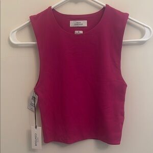 Babaton Pink Fitted Crop Tank Top